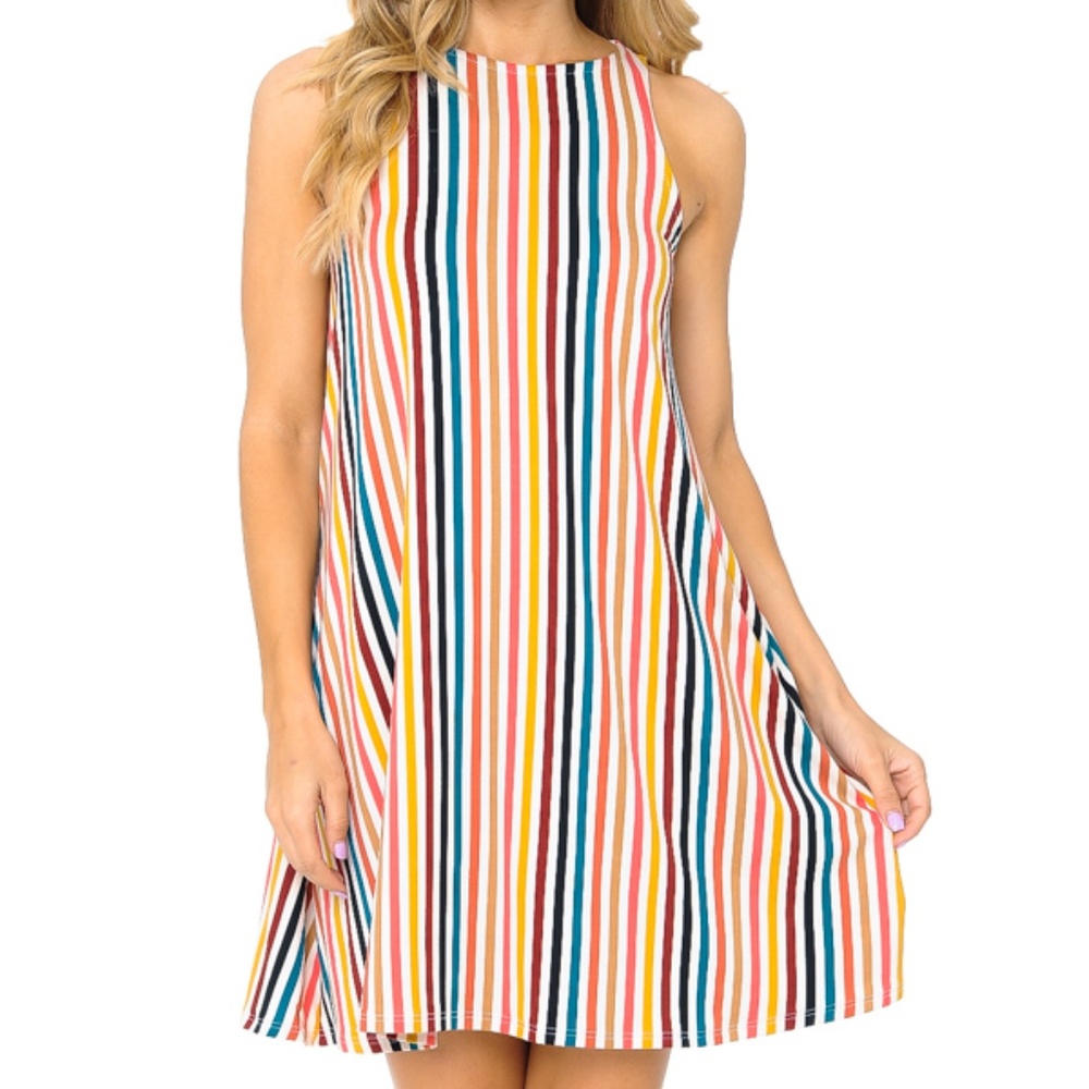VERTICAL STRIPE SLEEVELESS DRESS